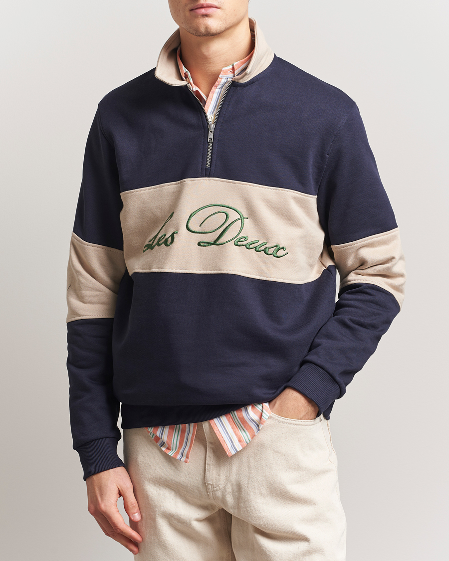 Homme | Pulls Et Tricots | LES DEUX | Cory Zipper Rugby Sweatshirt Dark Navy/Ivory
