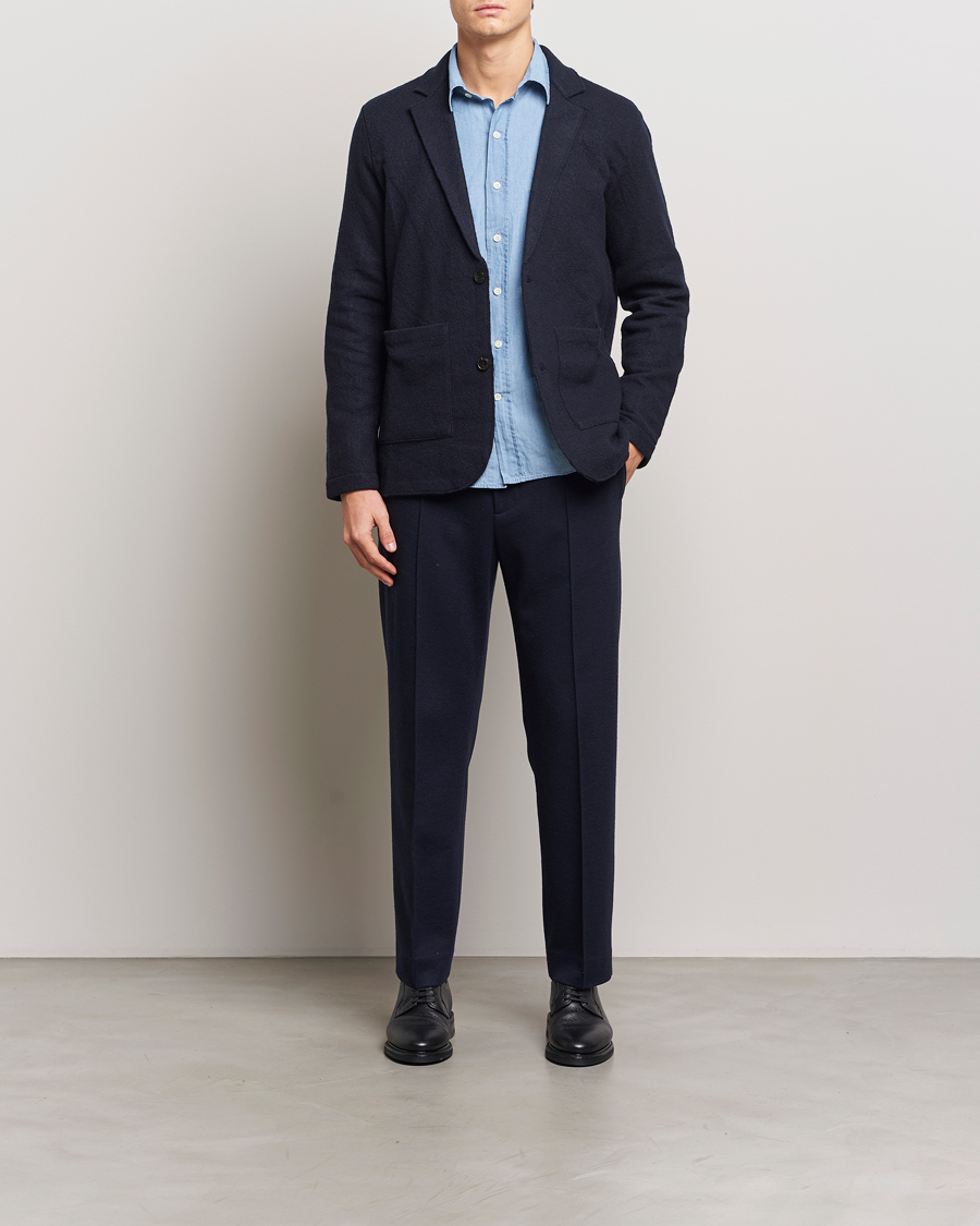 Homme | Blazers | NN07 | Boiled Wool Knitted Blazer Navy Blue