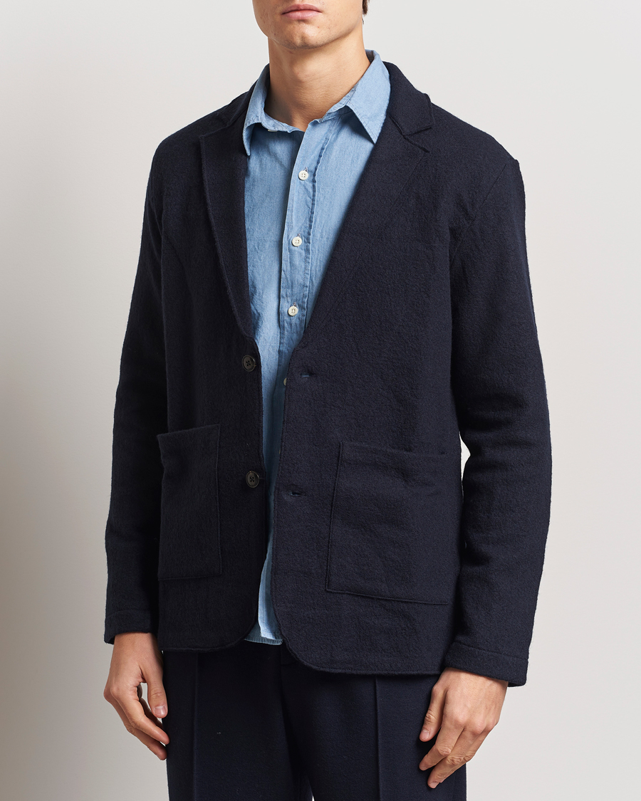 Homme | Blazers | NN07 | Boiled Wool Knitted Blazer Navy Blue