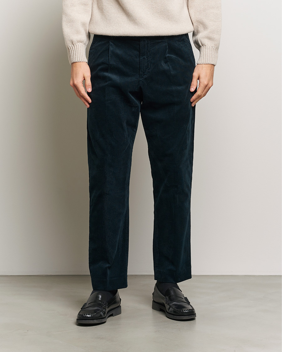 Homme | Pantalons | NN07 | Bill Pleated Corduroy Pants Navy Blue