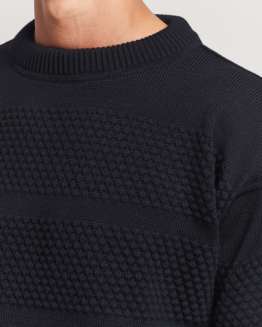 Homme | Pulls Et Tricots | S.N.S. Herning | Fisherman Wool Crew Neck Sweater Navy Blue