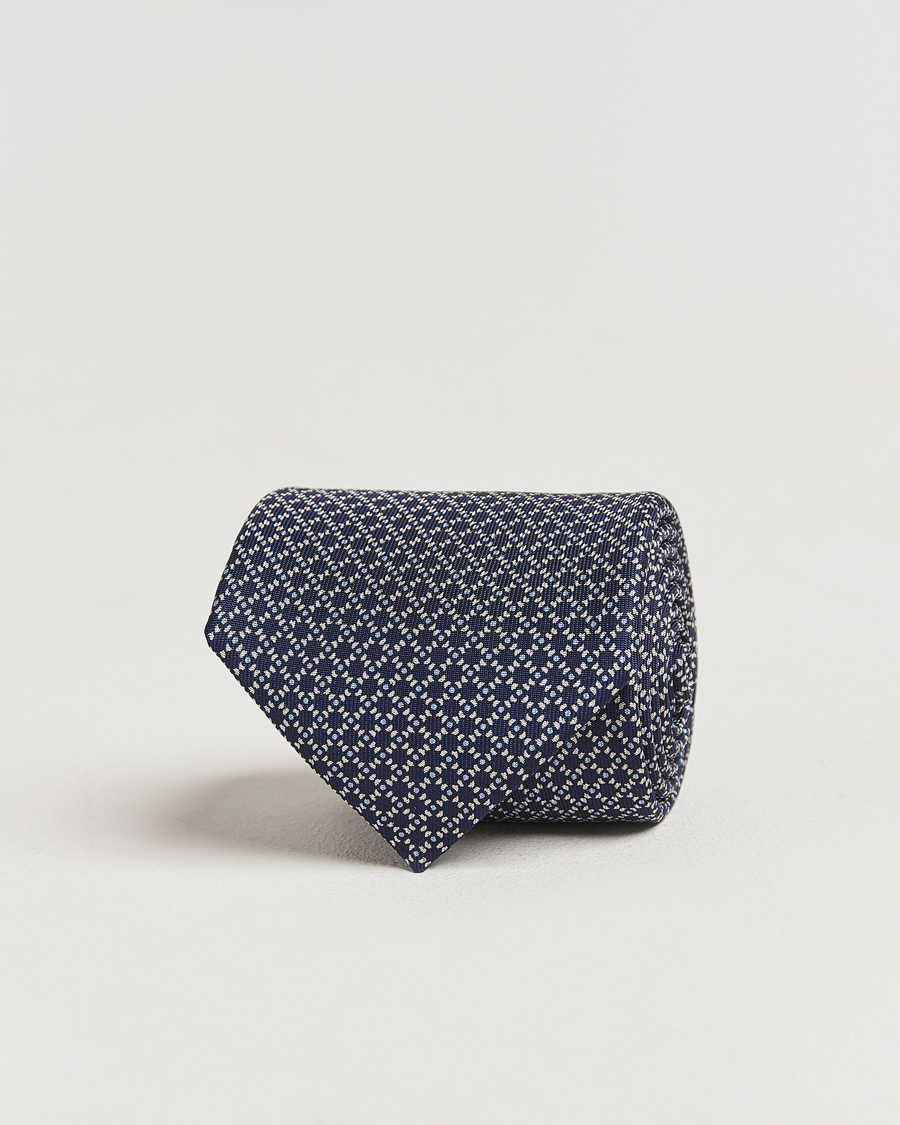Homme | E. Marinella 3-Fold Printed Silk Tie Navy/White | E. Marinella | 3-Fold Printed Silk Tie Navy/White