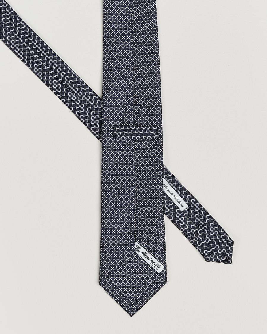 Homme | E. Marinella 3-Fold Printed Silk Tie Navy/White | E. Marinella | 3-Fold Printed Silk Tie Navy/White