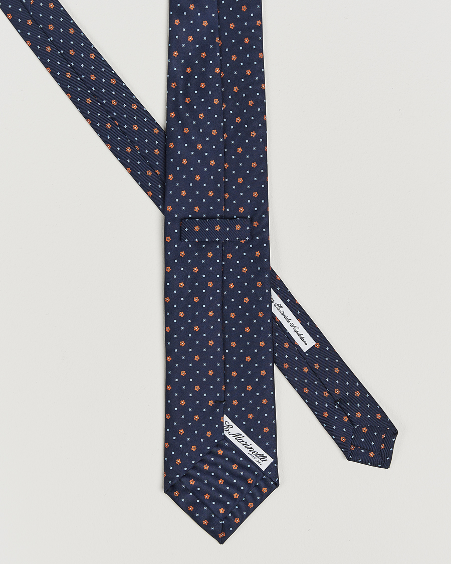 Homme | E. Marinella 3-Fold Printed Silk Tie Navy/Orange | E. Marinella | 3-Fold Printed Silk Tie Navy/Orange
