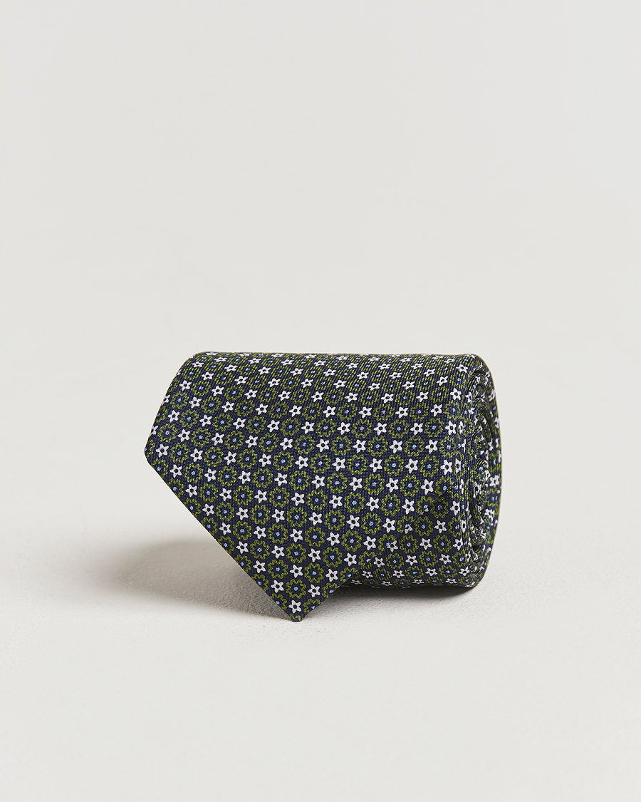 Homme | E. Marinella 3-Fold Printed Silk Tie Navy/Green | E. Marinella | 3-Fold Printed Silk Tie Navy/Green