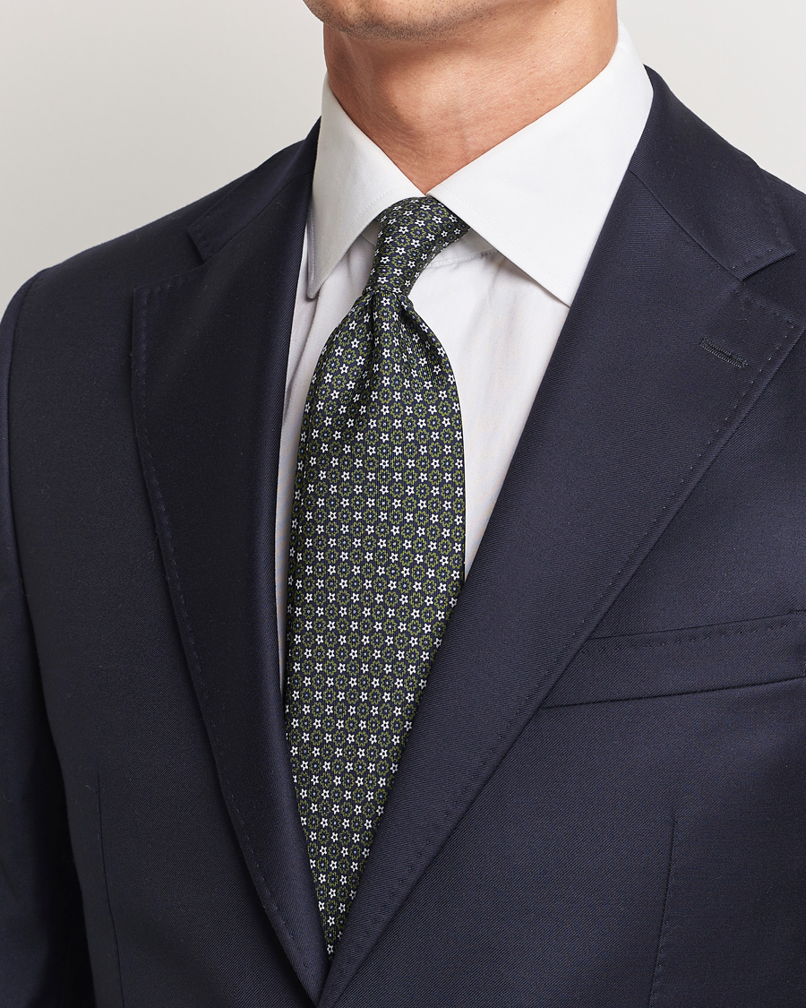 Homme | E. Marinella 3-Fold Printed Silk Tie Navy/Green | E. Marinella | 3-Fold Printed Silk Tie Navy/Green