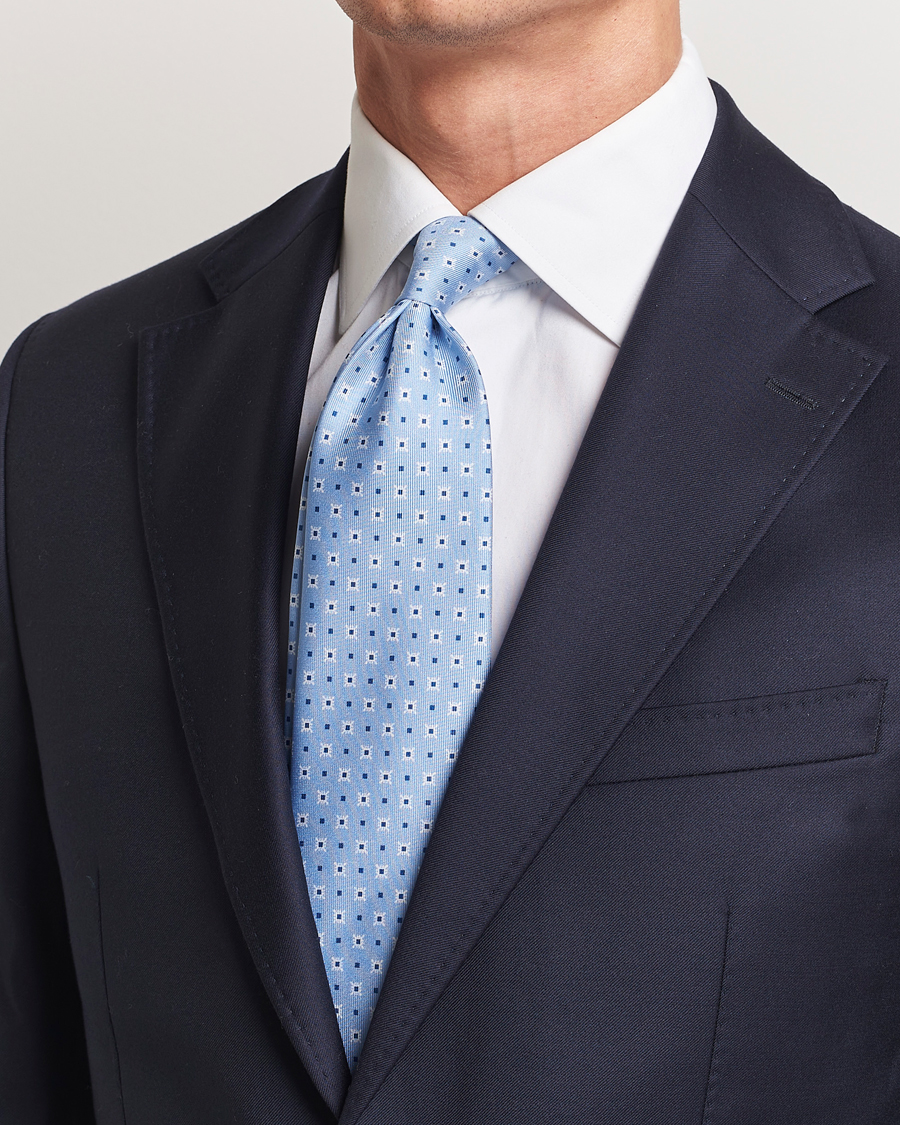 Homme | E. Marinella 3-Fold Printed Silk Tie Light Blue | E. Marinella | 3-Fold Printed Silk Tie Light Blue