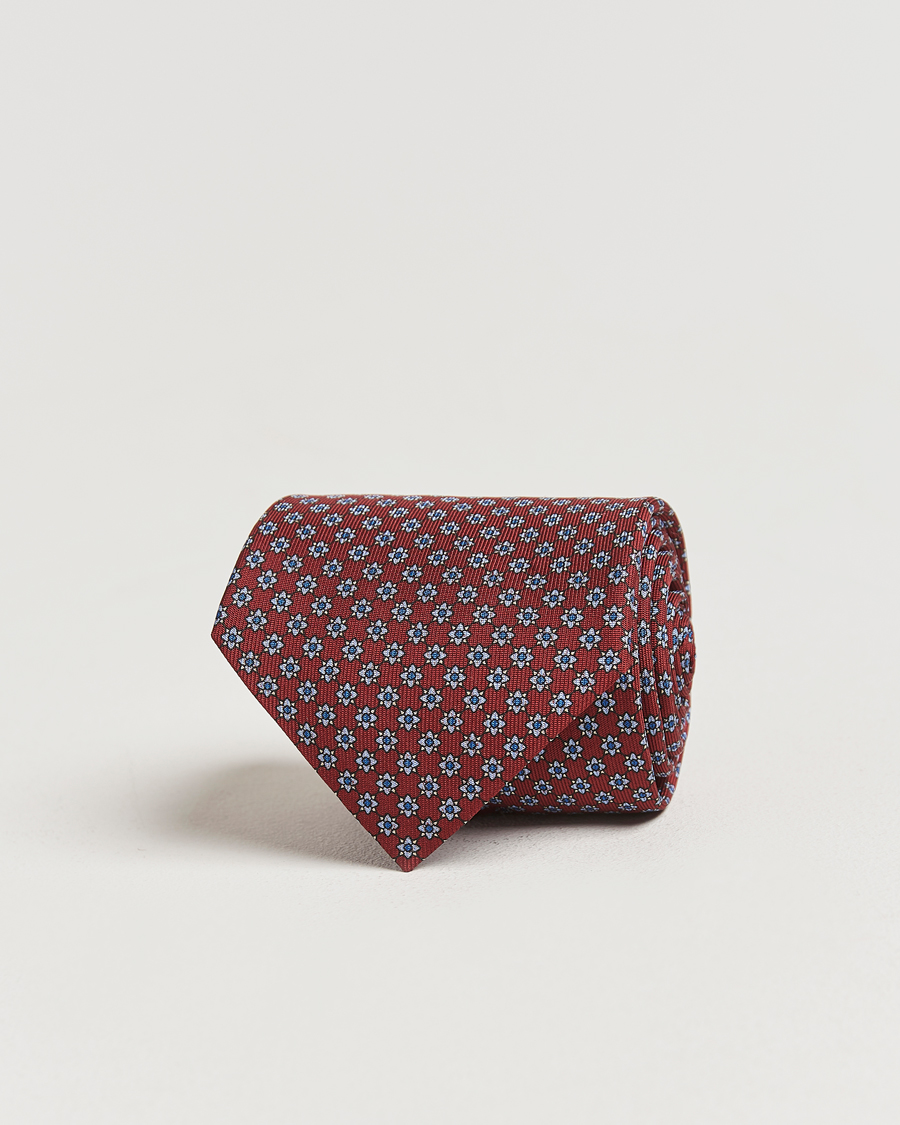 Homme | E. Marinella 3-Fold Printed Silk Tie Burgundy | E. Marinella | 3-Fold Printed Silk Tie Burgundy