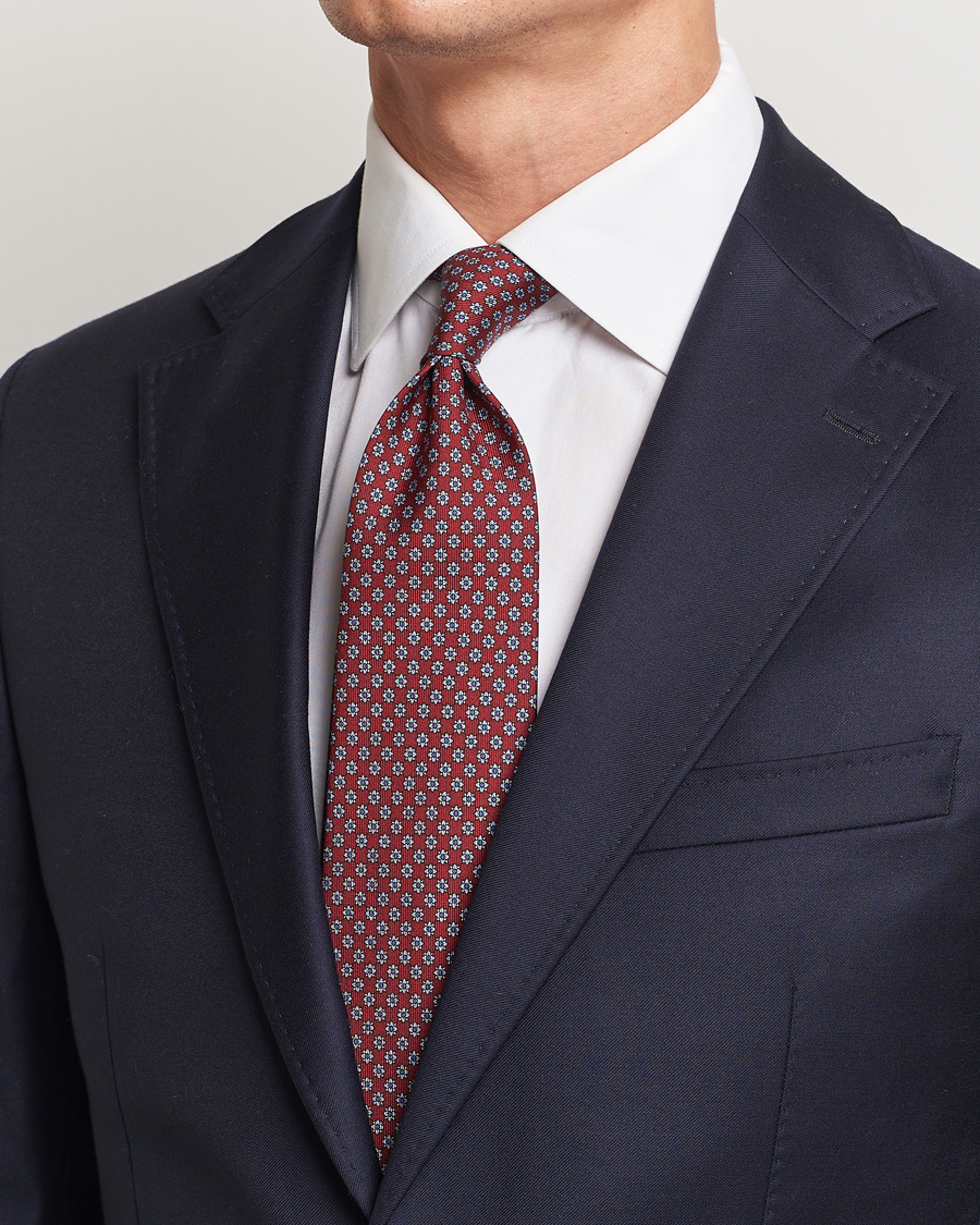 Homme | E. Marinella 3-Fold Printed Silk Tie Burgundy | E. Marinella | 3-Fold Printed Silk Tie Burgundy