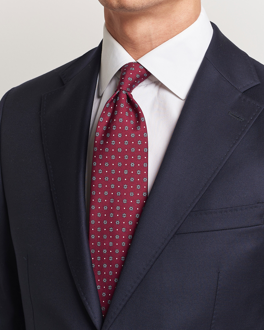 Homme | E. Marinella 3-Fold Printed Silk Tie Burgundy | E. Marinella | 3-Fold Printed Silk Tie Burgundy