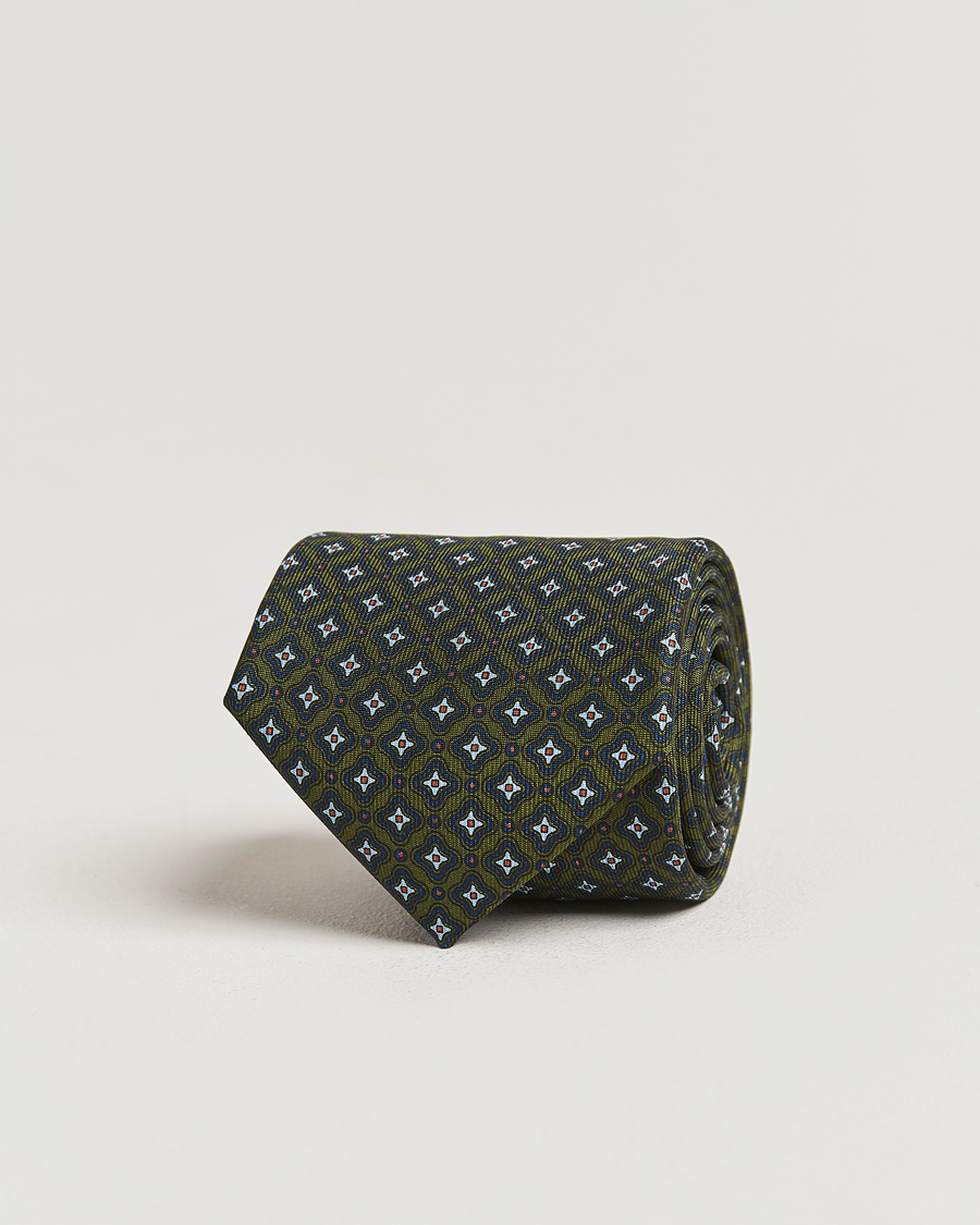 Homme | E. Marinella 3-Fold Printed Silk Tie Dark Green | E. Marinella | 3-Fold Printed Silk Tie Dark Green