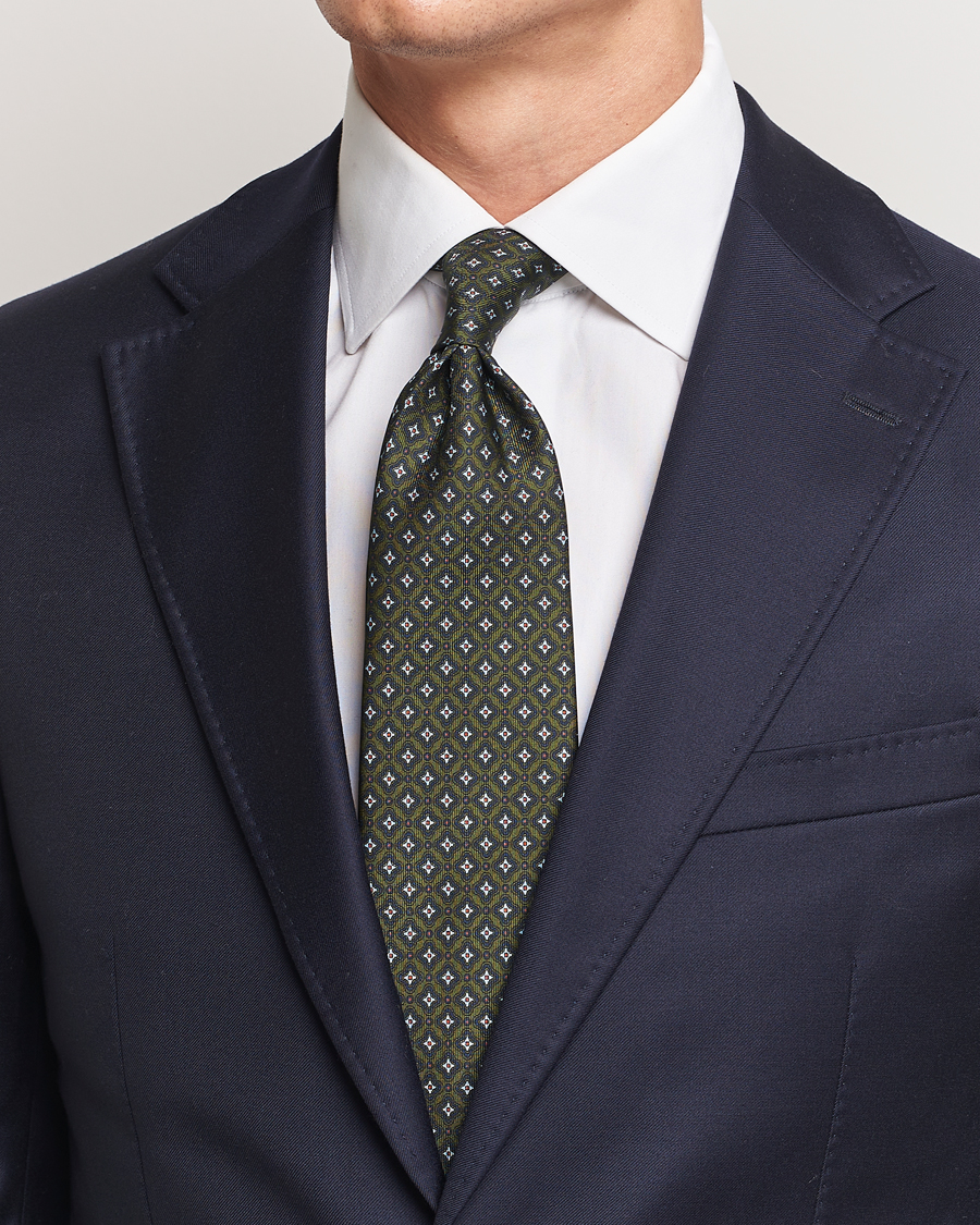 Homme | E. Marinella 3-Fold Printed Silk Tie Dark Green | E. Marinella | 3-Fold Printed Silk Tie Dark Green
