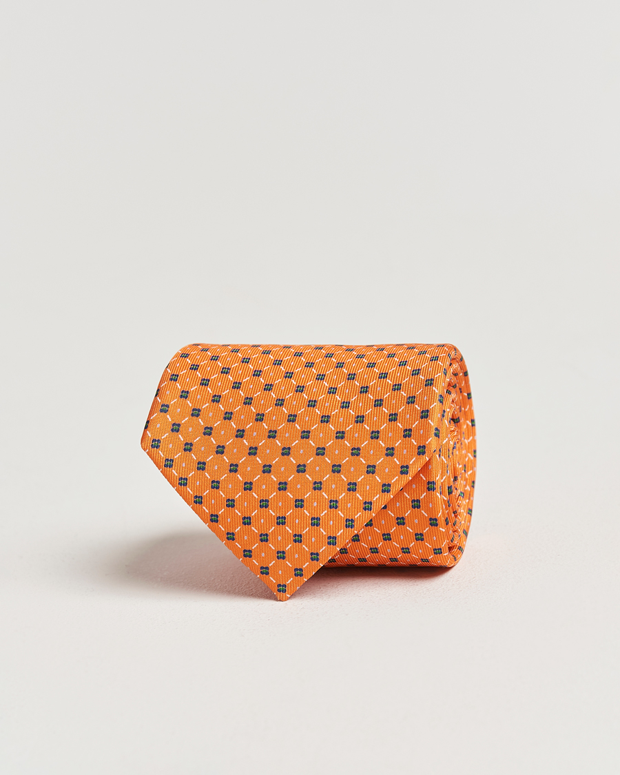 Homme | E. Marinella 3-Fold Printed Silk Tie Orange | E. Marinella | 3-Fold Printed Silk Tie Orange