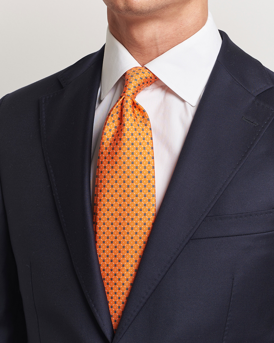 Homme | E. Marinella 3-Fold Printed Silk Tie Orange | E. Marinella | 3-Fold Printed Silk Tie Orange
