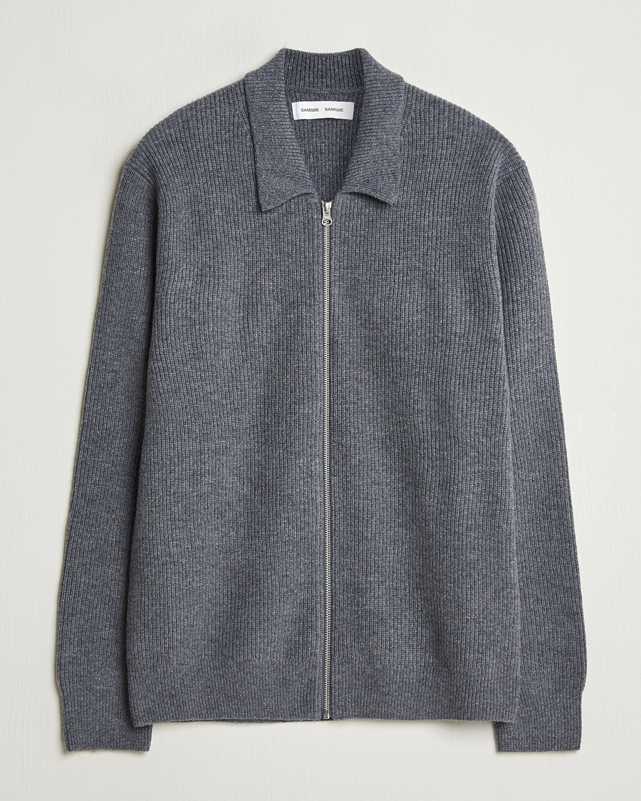 Homme | Pulls Et Tricots | Samsøe Samsøe | Saisaks Merino Rib Knitted Full Zip Charcoal