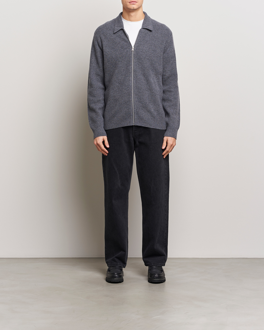 Homme | Pulls Et Tricots | Samsøe Samsøe | Saisaks Merino Rib Knitted Full Zip Charcoal