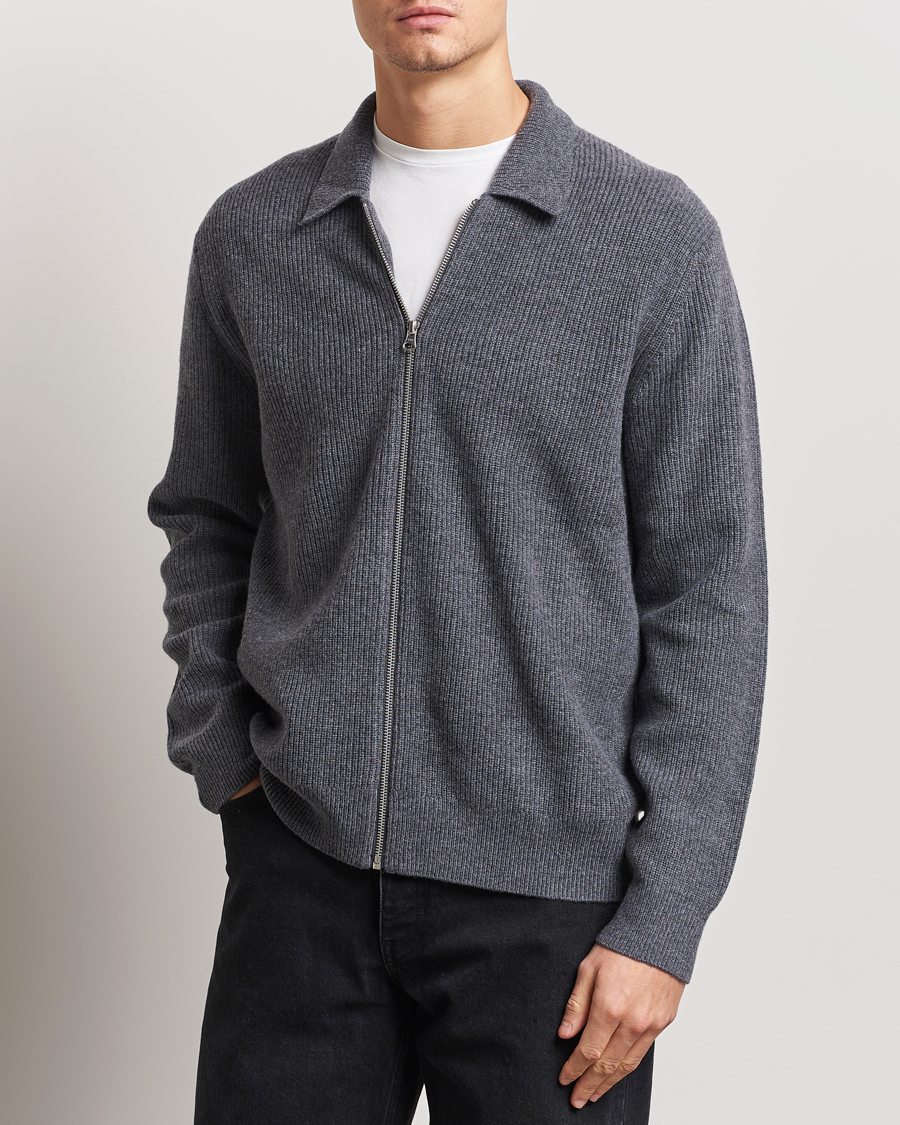 Homme | Pulls Et Tricots | Samsøe Samsøe | Saisaks Merino Rib Knitted Full Zip Charcoal
