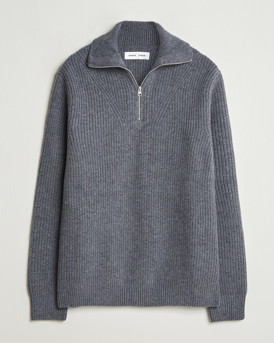 Homme | Pulls Et Tricots | Samsøe Samsøe | Jacks Merino Rib Knitted Half Zip Charcoal