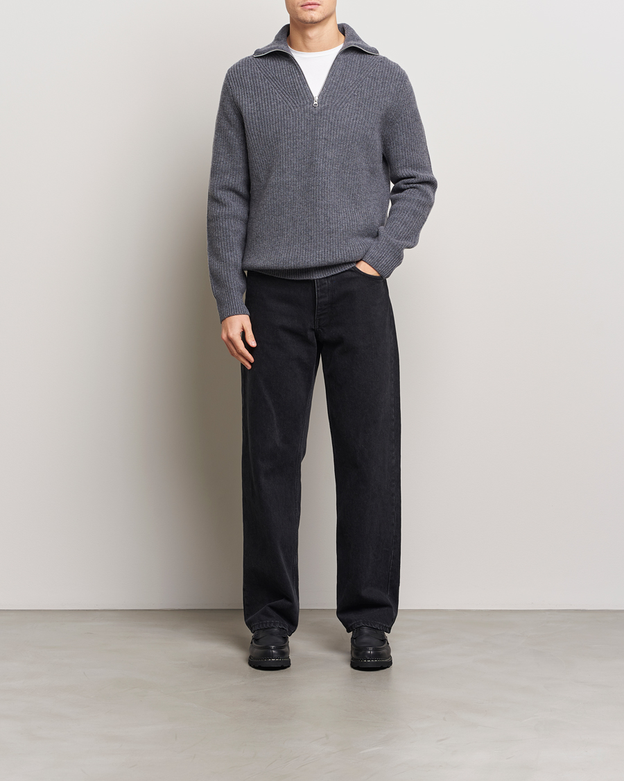 Homme | Pulls Et Tricots | Samsøe Samsøe | Jacks Merino Rib Knitted Half Zip Charcoal