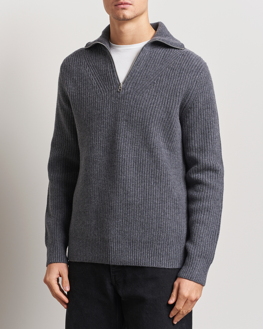 Homme | Pulls Et Tricots | Samsøe Samsøe | Jacks Merino Rib Knitted Half Zip Charcoal