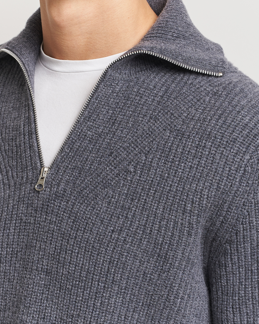 Homme | Pulls Et Tricots | Samsøe Samsøe | Jacks Merino Rib Knitted Half Zip Charcoal