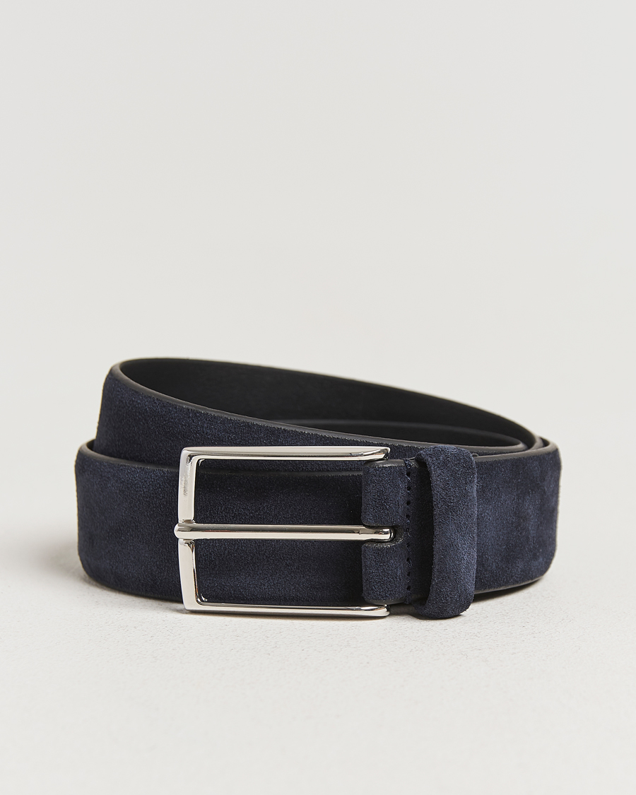 Homme | Ceintures | Anderson's | Calf Suede 3,5 cm Belt Navy