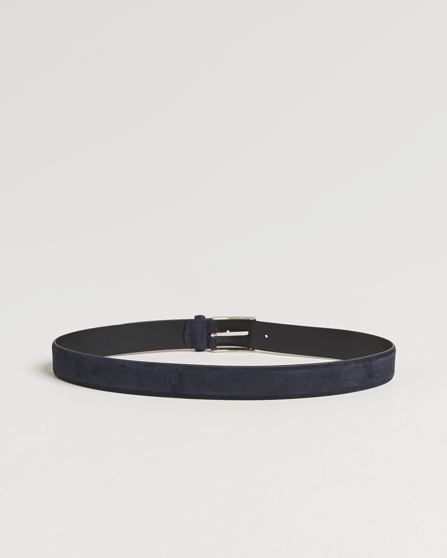 Homme | Ceintures | Anderson's | Calf Suede 3,5 cm Belt Navy