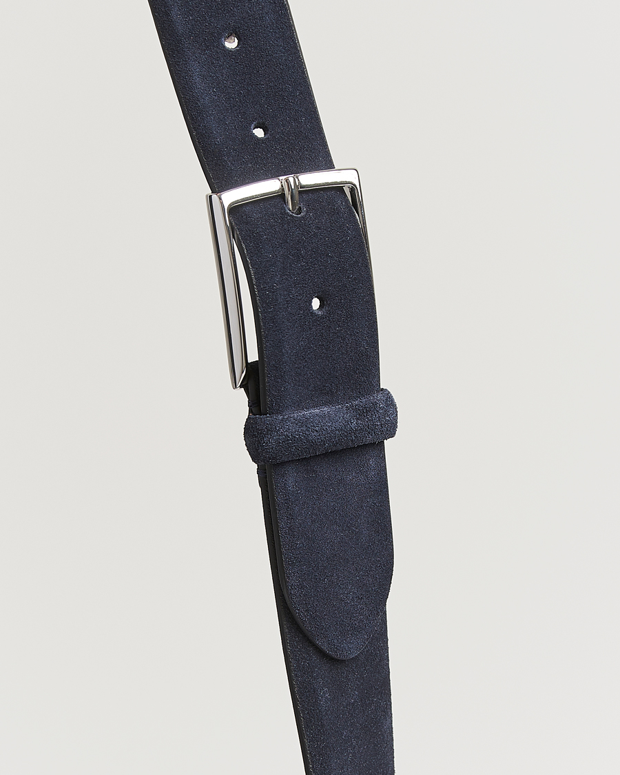 Homme | Ceintures | Anderson's | Calf Suede 3,5 cm Belt Navy