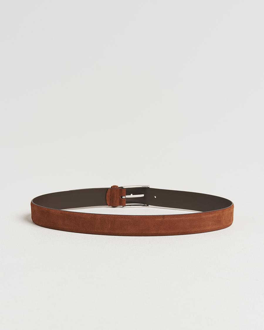 Homme | Ceintures | Anderson's | Calf Suede 3,5 cm Belt Tobacco