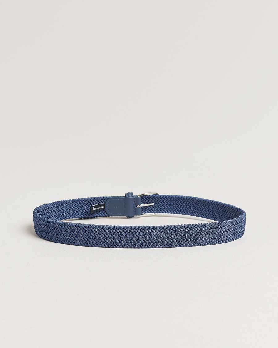 Homme | Ceintures | Anderson's | Stretch Woven 3,5 cm Belt Air Force Blue