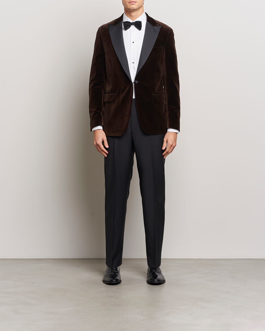 Homme | Blazers | Oscar Jacobson | Frampton Velvet Tuxedo Blazer Brown