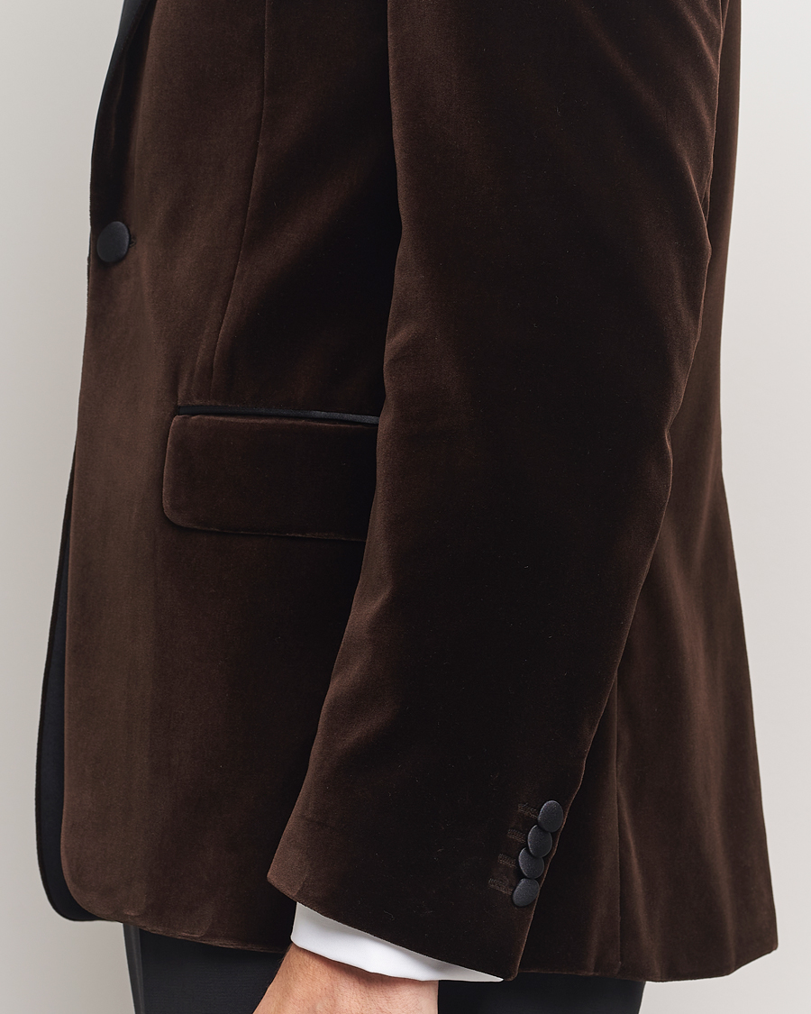 Homme | Blazers | Oscar Jacobson | Frampton Velvet Tuxedo Blazer Brown