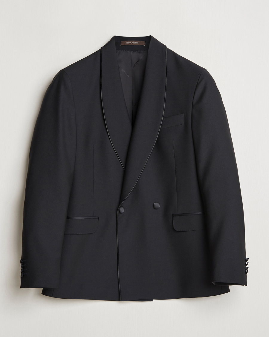 Homme | Blazers | Oscar Jacobson | Fattore Double Breasted Tuxedo Blazer Black