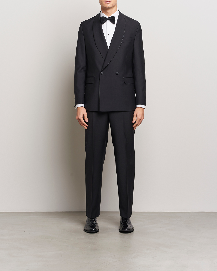 Homme | Blazers | Oscar Jacobson | Fattore Double Breasted Tuxedo Blazer Black