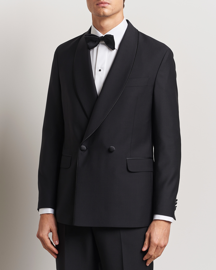 Homme | Blazers | Oscar Jacobson | Fattore Double Breasted Tuxedo Blazer Black