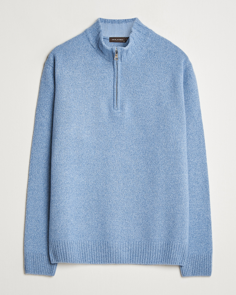 Homme | Pulls Et Tricots | Oscar Jacobson | Paul Wool/Cashmere Melange Half Zip Light Blue