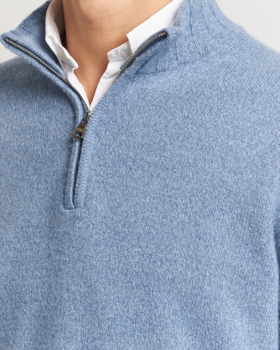 Homme | Pulls Et Tricots | Oscar Jacobson | Paul Wool/Cashmere Melange Half Zip Light Blue
