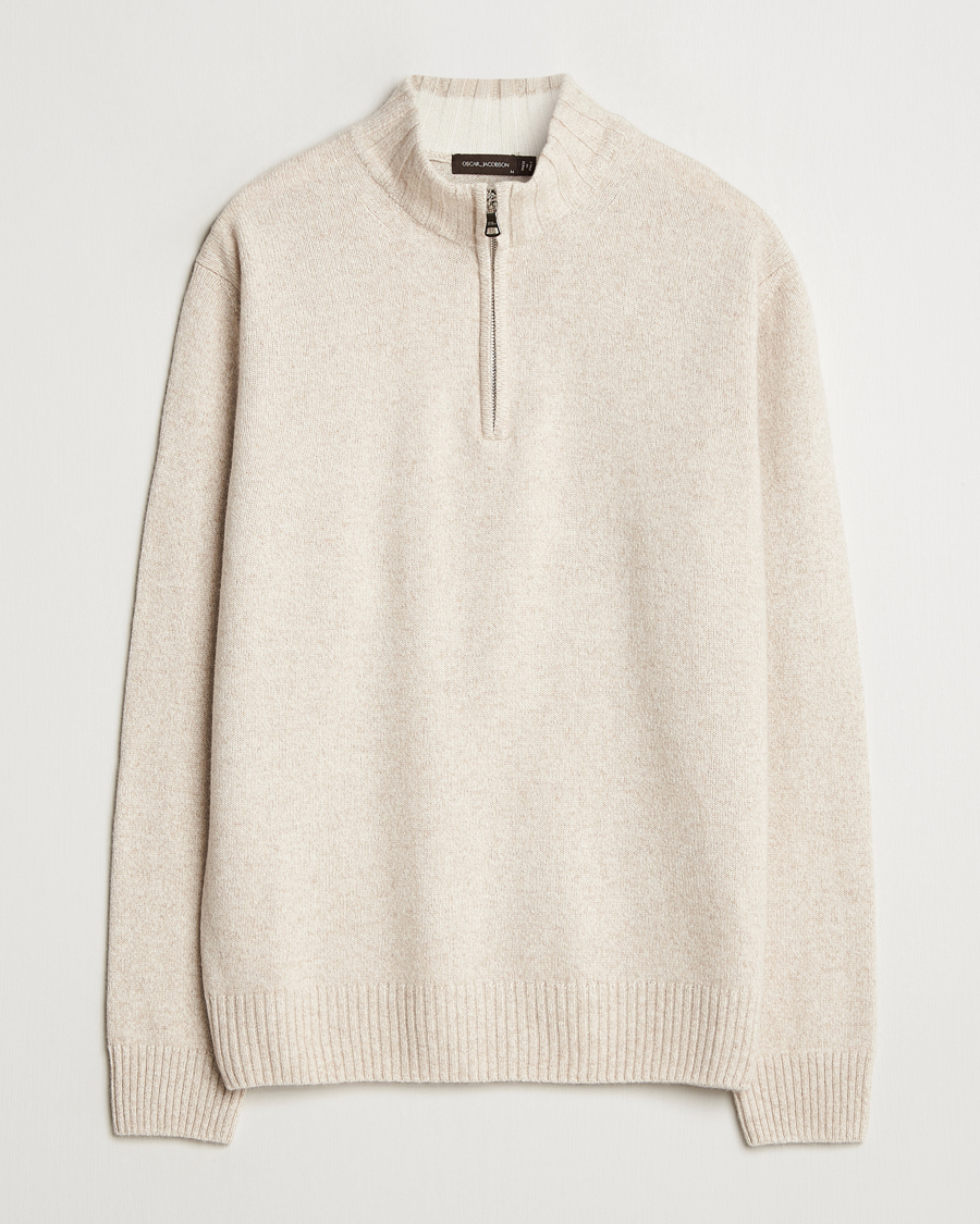 Homme | Pulls Et Tricots | Oscar Jacobson | Paul Wool/Cashmere Melange Half Zip Beige