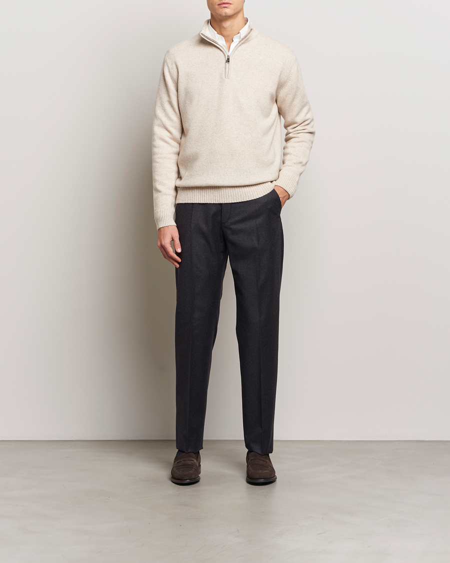 Homme | Pulls Et Tricots | Oscar Jacobson | Paul Wool/Cashmere Melange Half Zip Beige