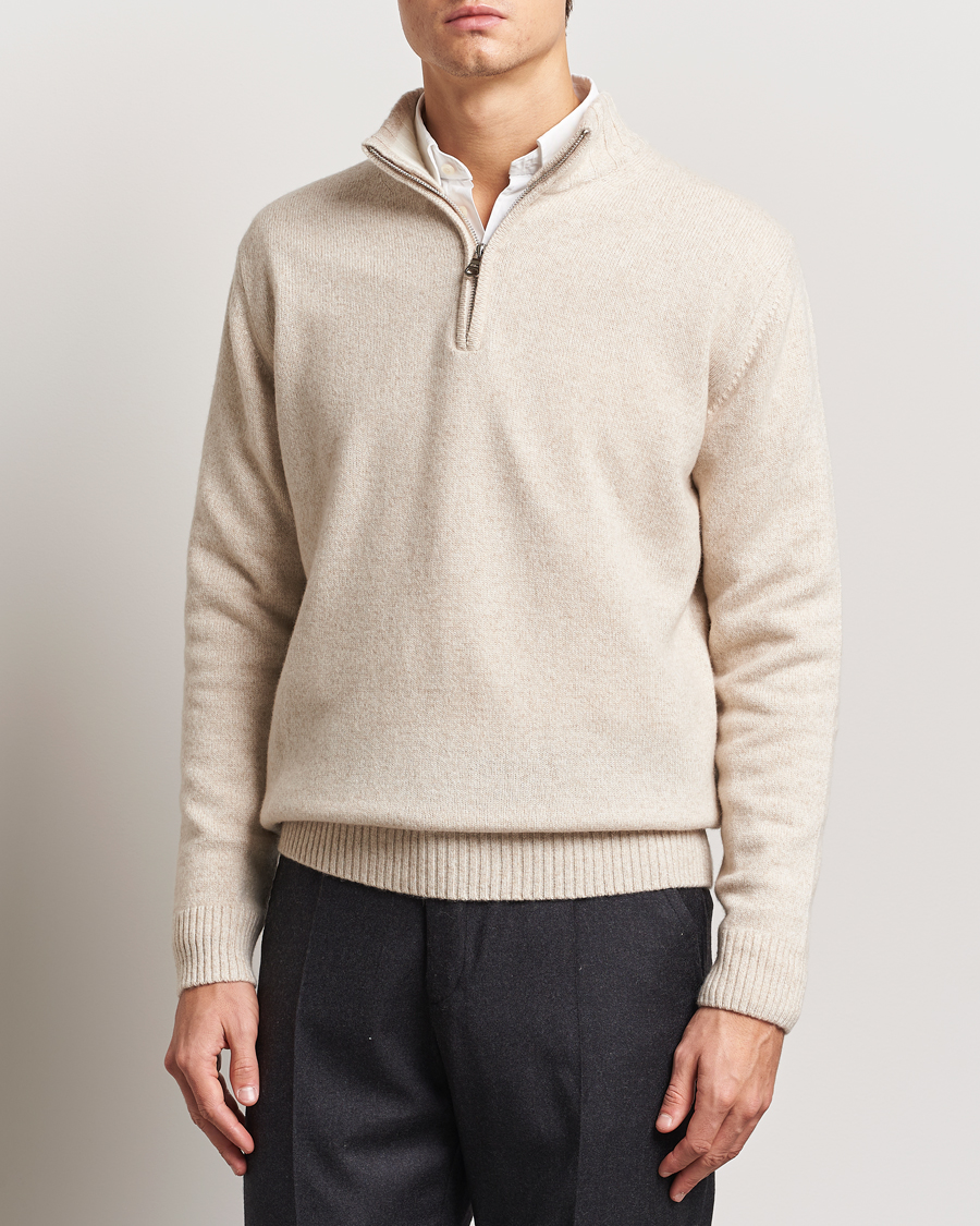 Homme | Pulls Et Tricots | Oscar Jacobson | Paul Wool/Cashmere Melange Half Zip Beige