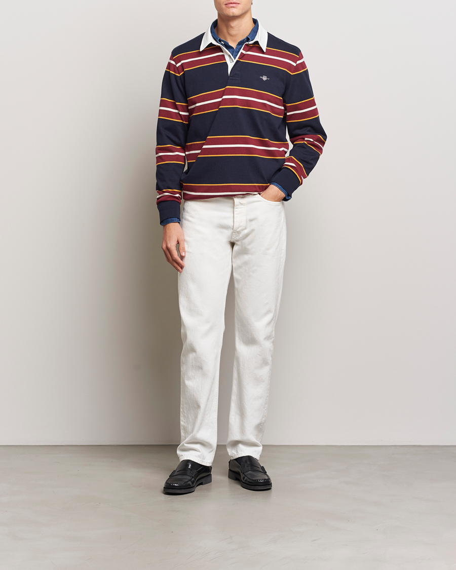 Homme | Pulls Et Tricots | GANT | Yarn Dyed Striped Heavy Rugger Evening Blue