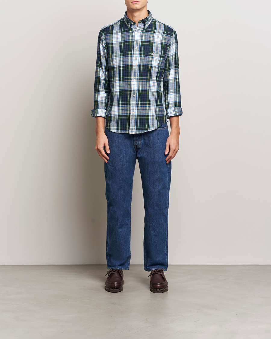 Homme | Chemises | GANT | Regular Flannel Check Shirt Tartan Green