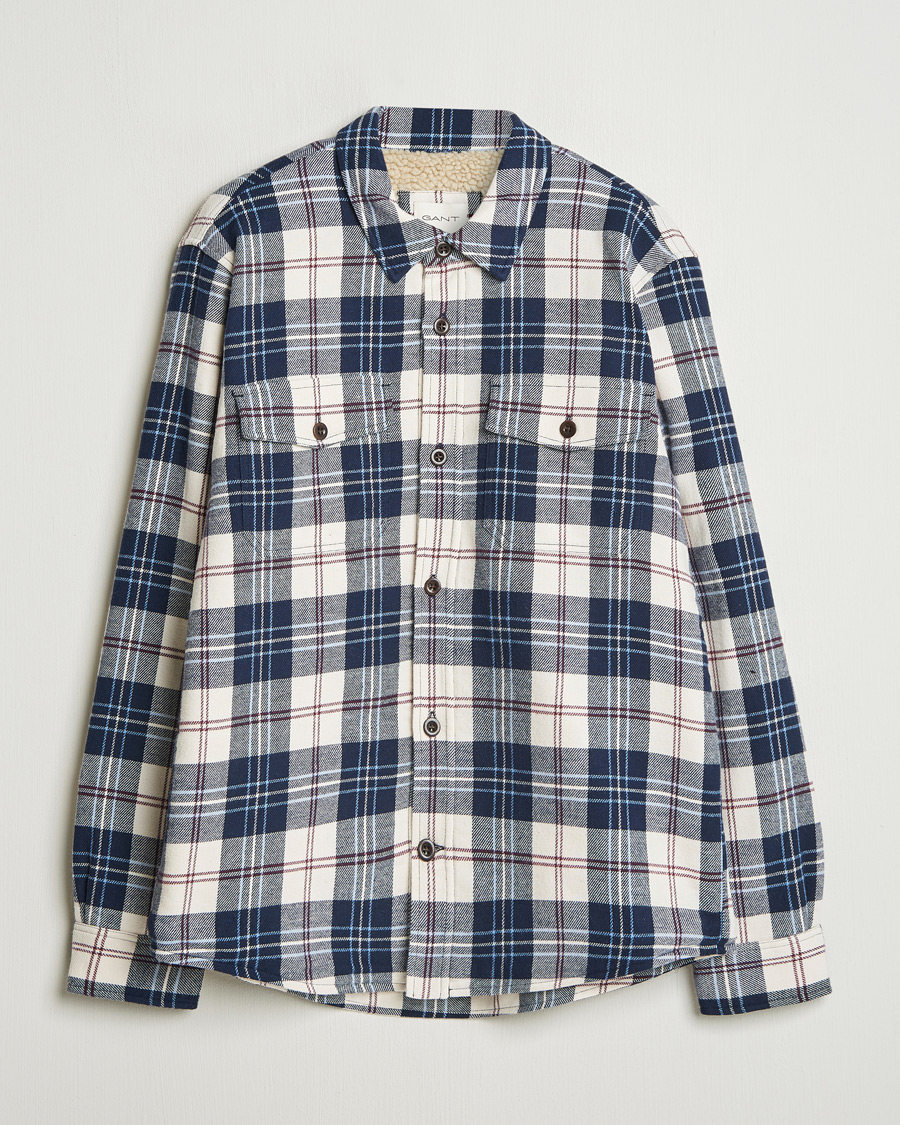 Homme | Chemises | GANT | Flannel Lined Checked Overshirt Evening Blue