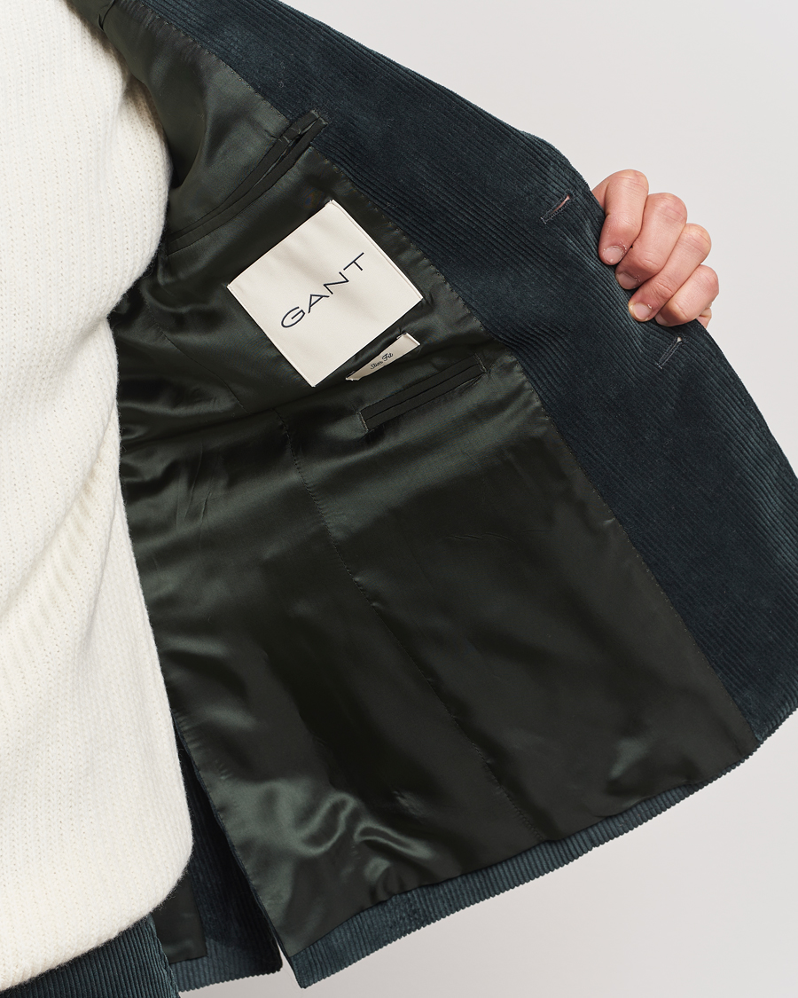 Homme | Blazers | GANT | Slim Corduroy Suit Jacket Tartan Green