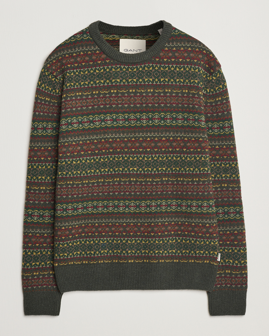 Homme | Pulls Et Tricots | GANT | Wool Fairisle Crew Neck Sweater Deepest Green