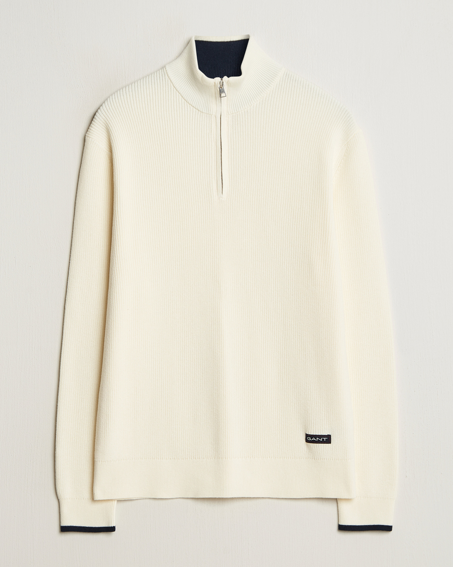 Homme | Pulls Et Tricots | GANT | Ribbed Cotton Half Zip Cream