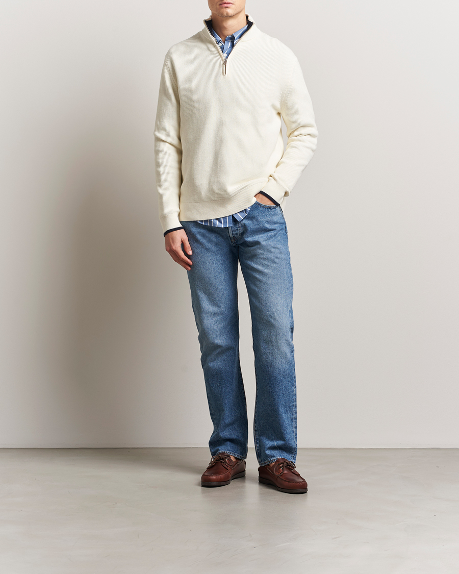 Homme | Pulls Et Tricots | GANT | Ribbed Cotton Half Zip Cream