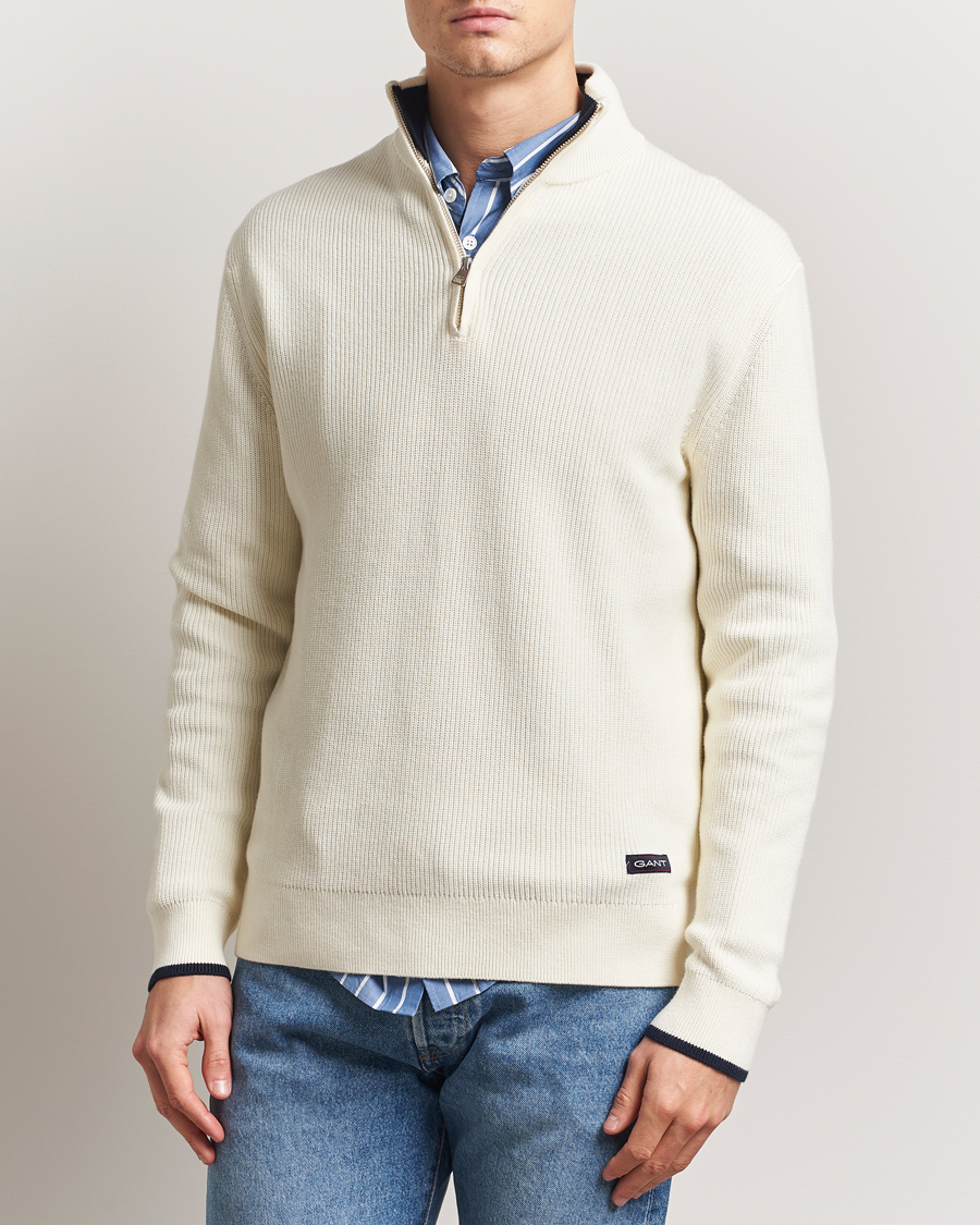 Homme | Pulls Et Tricots | GANT | Ribbed Cotton Half Zip Cream