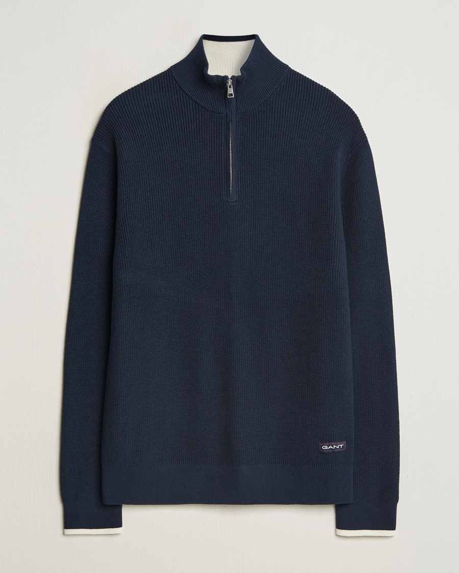 Homme | Pulls Et Tricots | GANT | Ribbed Cotton Half Zip Evening Blue