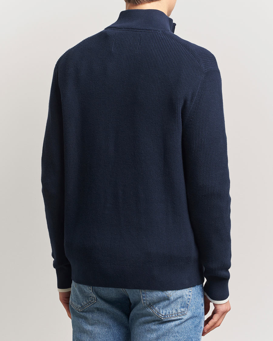 Homme | Pulls Et Tricots | GANT | Ribbed Cotton Half Zip Evening Blue